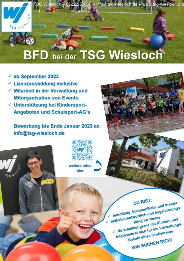 BFD-Stelle bei TSG Wiesloch ab September 2023 im Kindersport- und Veranstaltungsbereich